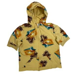 Y2K No Boundaries Hawaiian Zip Hoodie Short Sleeve Sweatshirt Women’s XXL